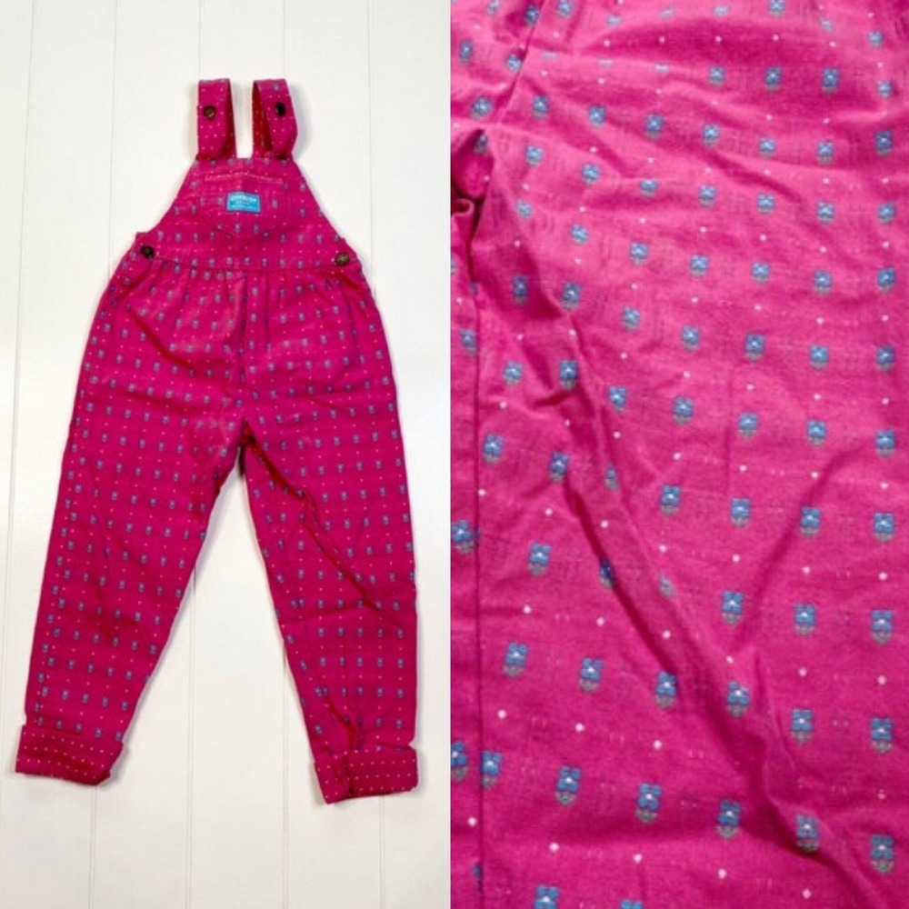 Vintage Oshkosh BGosh Floral Overalls, Size 5, Made in USA - Picture 2 of 11